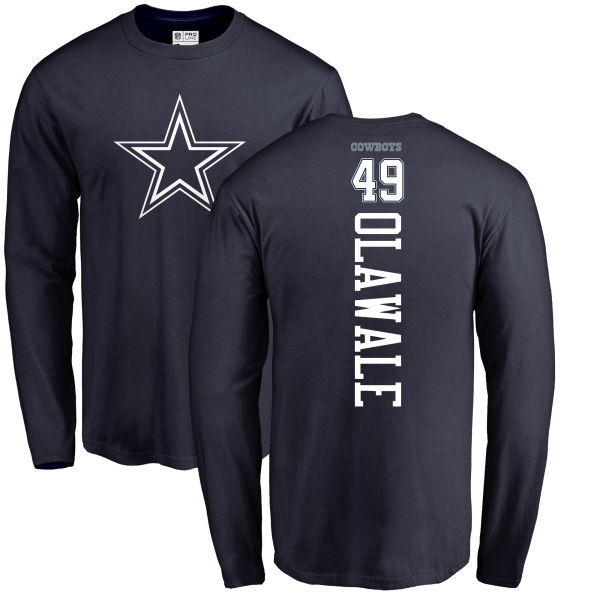 Men Dallas Cowboys Navy Blue Jamize Olawale Backer #49 Long Sleeve Nike NFL T Shirt->nfl t-shirts->Sports Accessory